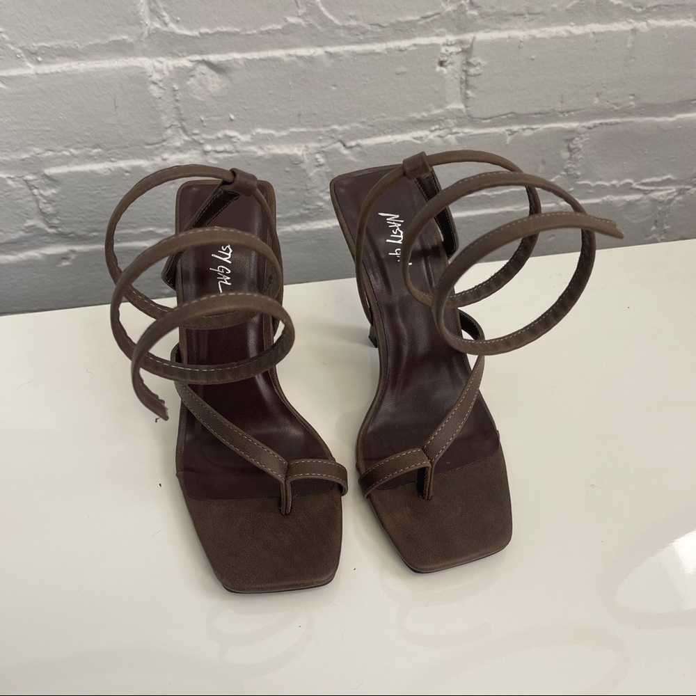 NASTY GAL Wrap Up Brown Heels Size 6 - Picture 3 of 6